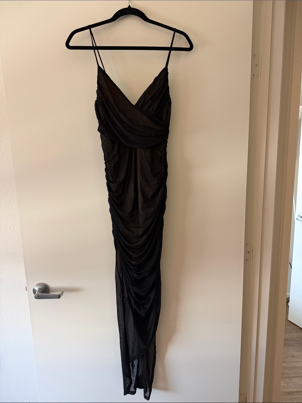 Hello Molly Black Ruched Maxi Slip Dress